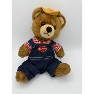 Vintage 1985 Del Monte Country Spumoni Bear Plush Gingham Shirt Denim Overalls